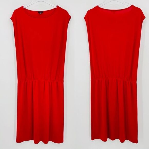 Talbots Size Medium Red Sleeveless Drop Waist Stretch Midi Dress Holiday - Picture 1 of 7